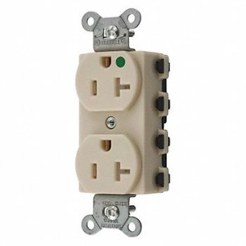 HUBBELL Receptacle Ivory 1.0 HP 3 Wires Nylon, 49YK63