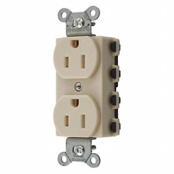 HUBBELL Receptacle Ivory 0.5 HP 15A Nylon, 49YK74