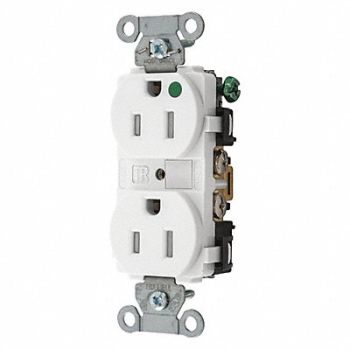 GRAINGER APPROVED Receptacle White 15A Nylon Duplex Outlet, 52HC81