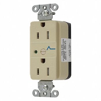 HUBBELL Receptacle Ivory 125VAC 3 Wires Nylon, 49YL16