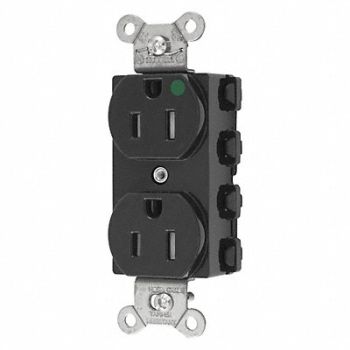HUBBELL Receptacle Black 3 Wires Nylon 125VAC, 49YL18