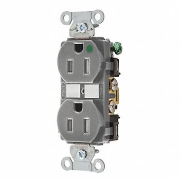 GRAINGER APPROVED Receptacle Gray 15A 125VAC Duplex Outlet, 52HC76