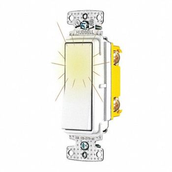 HUBBELL Wall Switch White 1/2 HP 1-Pole Switch, 49YL58