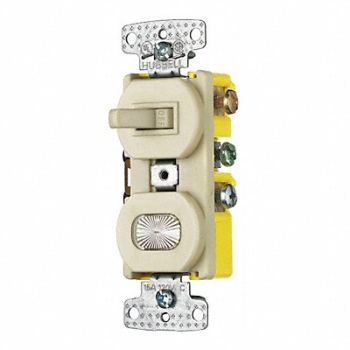 GRAINGER APPROVED Combo Device Ivory 1P Switch/Pilot Light, 49YL67