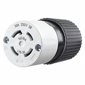 GRAINGER APPROVED LckCon Strt 30 A Blk White Nyl L15-30R, 49YX05