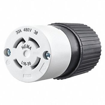 GRAINGER APPROVED LKG CONN 30A 3PH 480V L16-30R B/W, 49YX07