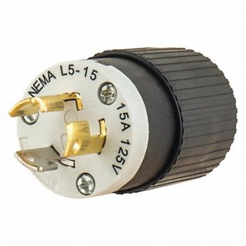 GRAINGER APPROVED Locking Plug Black/Wht 125VAC 0.5 HP 15A, 49YX18