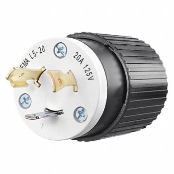 GRAINGER APPROVED Locking Plug Black/Wht 125VAC 1.0 HP 20A, 49YX22