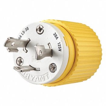 GRAINGER APPROVED Locking Plug Yllw/Wht 125VAC 2.0 HP 30A, 49YX24