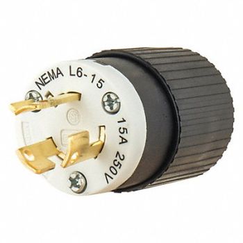 GRAINGER APPROVED Locking Plug Black/Wht 250VAC 0.5 HP 15A, 49YX25
