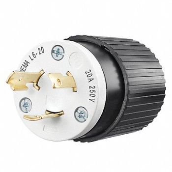 GRAINGER APPROVED Locking Plug Black/Wht 250VAC 2.0 HP 20A, 49YX26