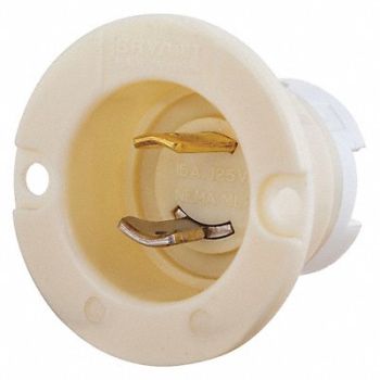 GRAINGER APPROVED Locking Flanged Inlet 125VAC Nylon White, 49YX70