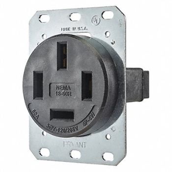 GRAINGER APPROVED Receptacle Blk 60A Thermoplastic Polymer, 49YY87