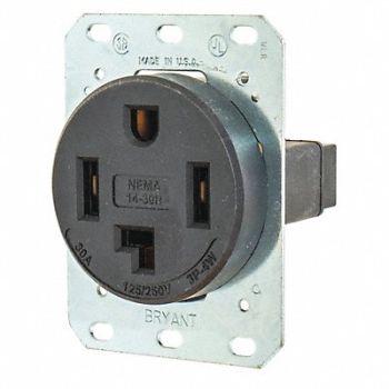 GRAINGER APPROVED Receptacle Blk 30A 3 Poles 4 Wires, 49YY92