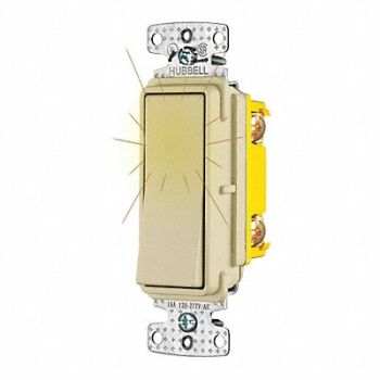 GRAINGER APPROVED Pilot Light Wall Switch Ivory 15A 1/2 HP, 49YZ76