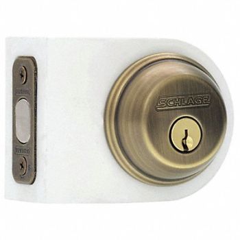 SCHLAGE Deadbolt Antique Brass Keyed Different, 49Z979