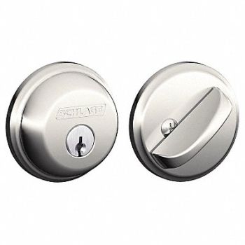 SCHLAGE Deadbolt Polished Nickel Keyed Different, 49Z981
