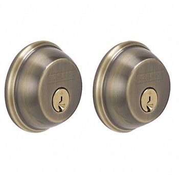 SCHLAGE Deadbolt Antique Brass Double Cylinder, 49Z993