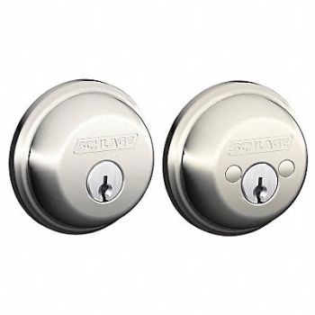 SCHLAGE Deadbolt Polished Nickel Double Cylinder, 49Z995