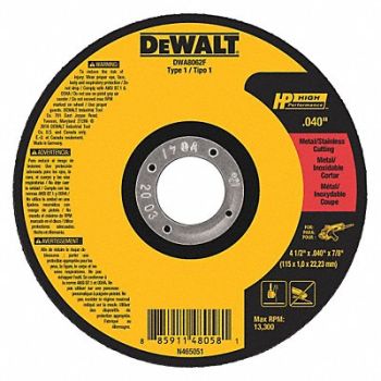 DEWALT Cut-Off Wheel 13 300 rpm 4-1/2 dia., 49ZZ79