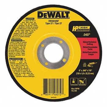 DEWALT Cut-Off Wheel 6 Dia 7/8 Arbor Hole, 49ZZ83
