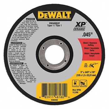 DEWALT Cut-Off Wheel Ceramic 12 200 rpm 5 dia., 49ZZ86