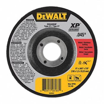 DEWALT Cut-Off Wheel 10 100 rpm 6 Dia Type 27, 49ZZ88