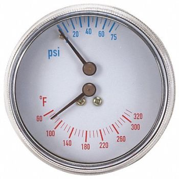GRAINGER APPROVED Boiler Gauge Round 0-75 PSI 60 to 260 F, 4CFC3