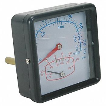 GRAINGER APPROVED Boiler Gauge Square 0-75 PSI 60 to 260 F, 4CFC7