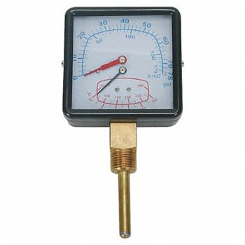 GRAINGER APPROVED Boiler Gauge Square 0-75 PSI 60 to 260 F, 4CFC8