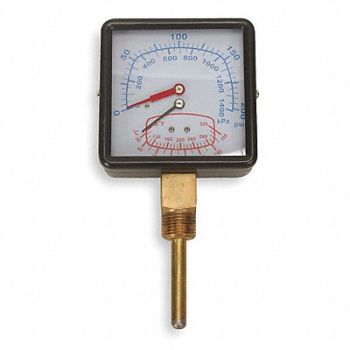 GRAINGER APPROVED Boiler Gauge Square 0-200PSI 80 to 320 F, 4CFD1