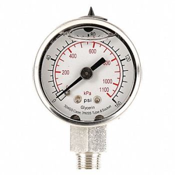 GRAINGER APPROVED D1355 Pressure Gauge Liquid Filled 1-1/2 In, 4CFE4