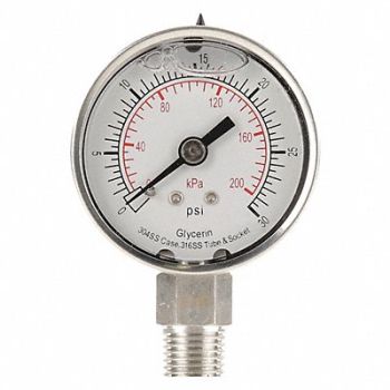 GRAINGER APPROVED D1359 Pressure Gauge Liquid Filled 2 In, 4CFF6
