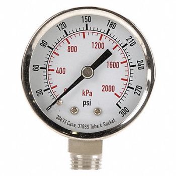 GRAINGER APPROVED D1359 Pressure Gauge Liquid Filled 2 In, 4CFF7