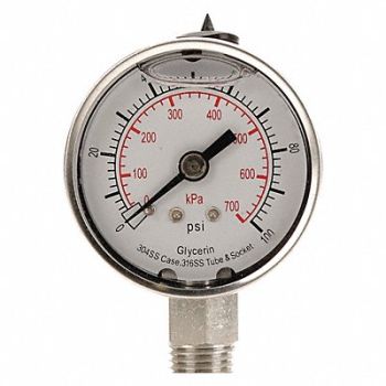 GRAINGER APPROVED D1359 Pressure Gauge Liquid Filled 2 In, 4CFF8