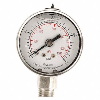 GRAINGER APPROVED D1359 Pressure Gauge Liquid Filled 2 In, 4CFF9