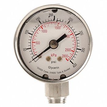 GRAINGER APPROVED D1359 Pressure Gauge Liquid Filled 2 In, 4CFG3