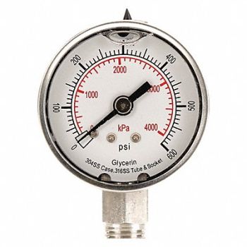 GRAINGER APPROVED D1359 Pressure Gauge Liquid Filled 2 In, 4CFG4