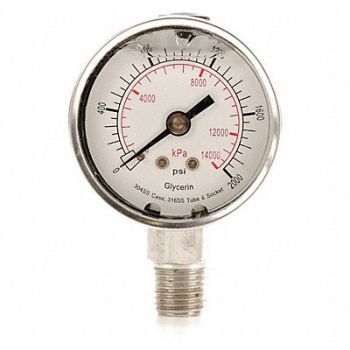 GRAINGER APPROVED D1359 Pressure Gauge Liquid Filled 2 In, 4CFG6