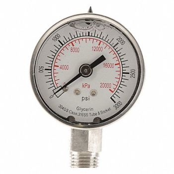 GRAINGER APPROVED D1359 Pressure Gauge Liquid Filled 2 In, 4CFG7