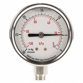 GRAINGER APPROVED D1364 Vacuum Gauge Liquid Filled 2-1/2 In, 4CFG9