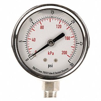 GRAINGER APPROVED D1364 Pressure Gauge Liquid Filled 2-1/2 In, 4CFH2