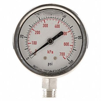 GRAINGER APPROVED D1364 Pressure Gauge Liquid Filled 2-1/2 In, 4CFH4