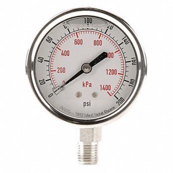 GRAINGER APPROVED D1364 Pressure Gauge Liquid Filled 2-1/2 In, 4CFH6