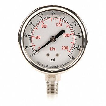 GRAINGER APPROVED D1364 Pressure Gauge Liquid Filled 2-1/2 In, 4CFH7