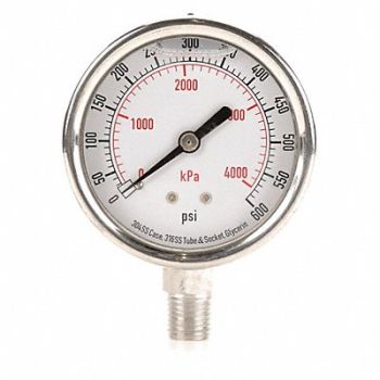 GRAINGER APPROVED D1364 Pressure Gauge Liquid Filled 2-1/2 In, 4CFH9