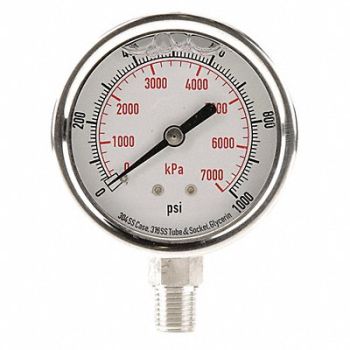 GRAINGER APPROVED D1364 Pressure Gauge Liquid Filled 2-1/2 In, 4CFJ1