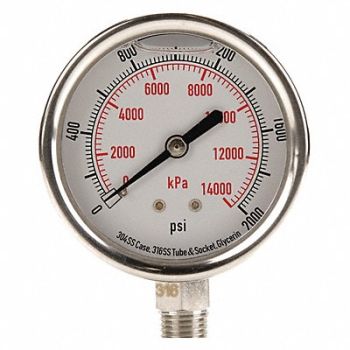 GRAINGER APPROVED D1364 Pressure Gauge Liquid Filled 2-1/2 In, 4CFJ2