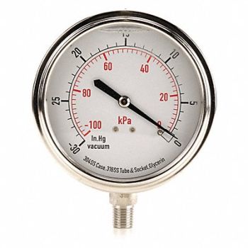 GRAINGER APPROVED D1368 Vacuum Gauge Liquid Filled 3-1/2 In, 4CFJ5