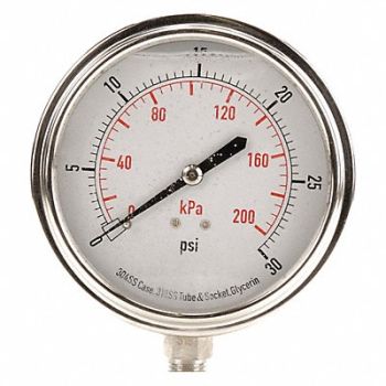 GRAINGER APPROVED D1368 Pressure Gauge Liquid Filled 3-1/2 In, 4CFJ7